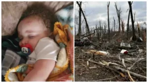 Leia mais sobre o artigo Bebê levado por tornado é encontrado vivo na copa de uma árvore nos EUA