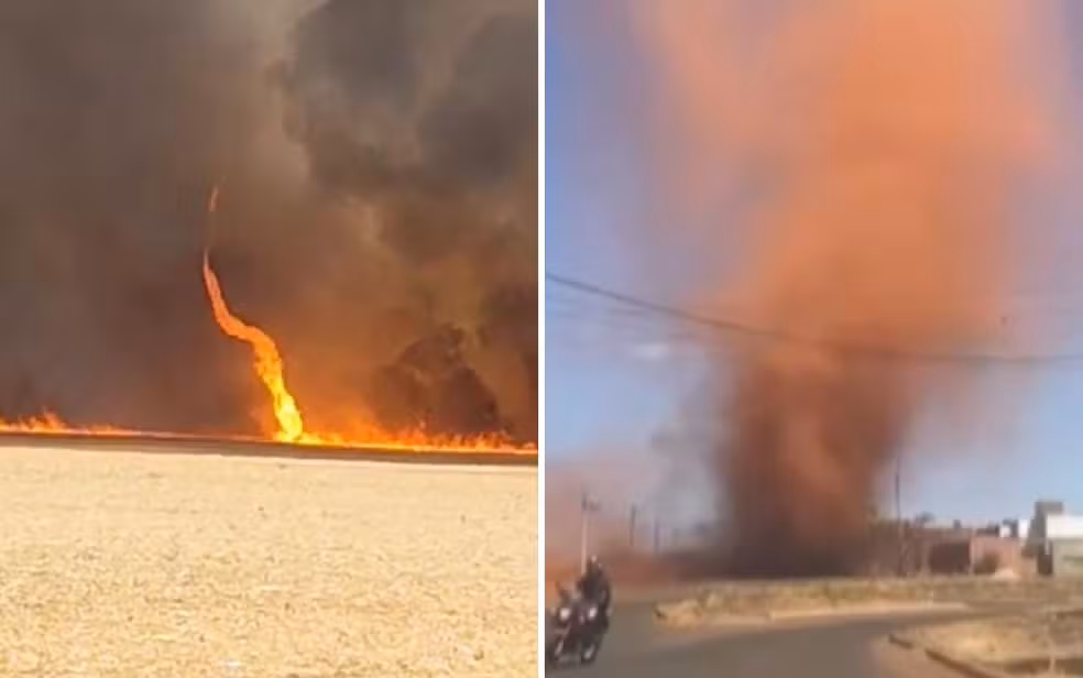 No momento, você está visualizando Redemoinho de fogo aumenta incêndio sem controle em área de Cerrado em MT